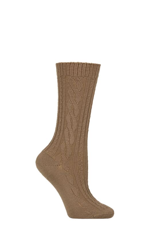 Women's 1 Pair Pantherella Agatha Merino Wool Cable Ribbed Socks Dark Camel 4-7 Women's