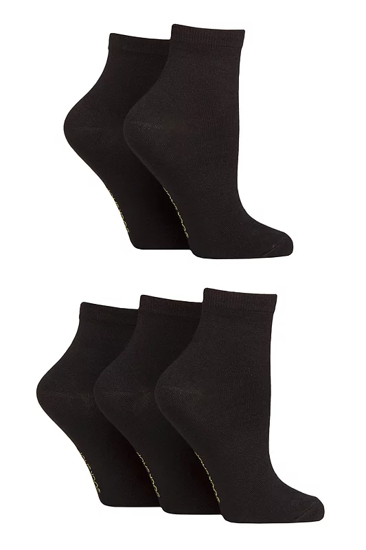 Women's 5 Pair SOCKSHOP Plain and Patterned Bamboo Anklet Socks Plain Black 4-8
