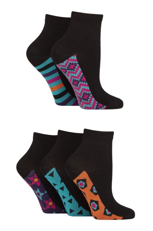 Women's 5 Pair SOCKSHOP Plain and Patterned Bamboo Anklet Socks