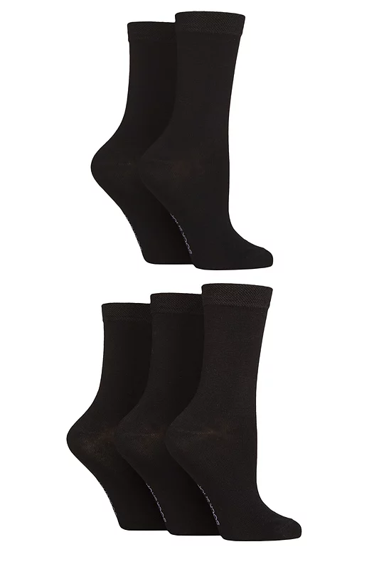 Women's 5 Pair SOCKSHOP Plain, Patterned and Striped Bamboo Socks