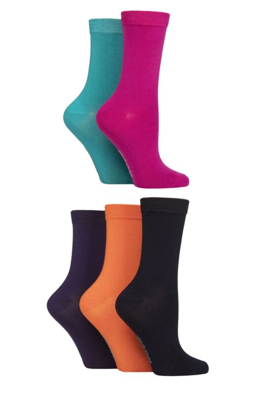 Women's 5 Pair SOCKSHOP Plain, Patterned and Striped Bamboo Socks Plain Bright 4-8