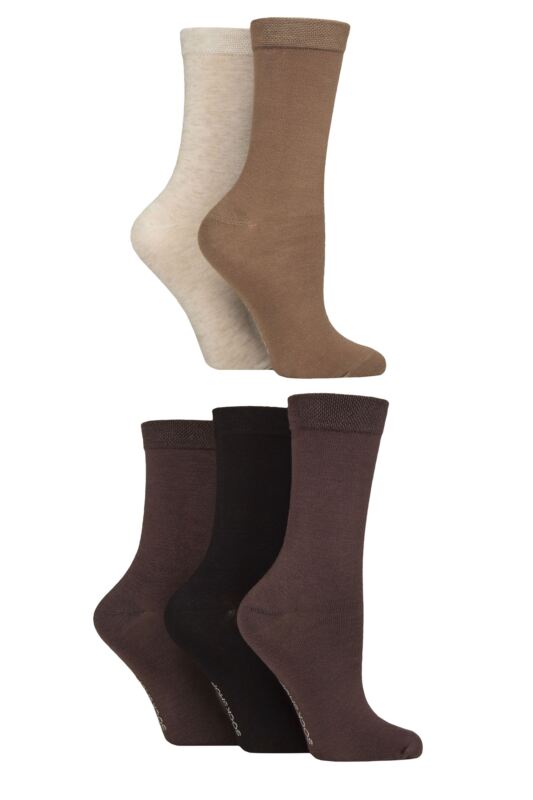 Women's 5 Pair SOCKSHOP Plain, Patterned and Striped Bamboo Socks Plain Cocoa Mix 4-8