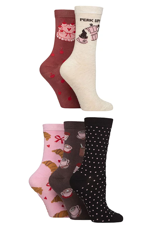 Women's 5 Pair SOCKSHOP Plain, Patterned and Striped Bamboo Socks Perk Up 4-8
