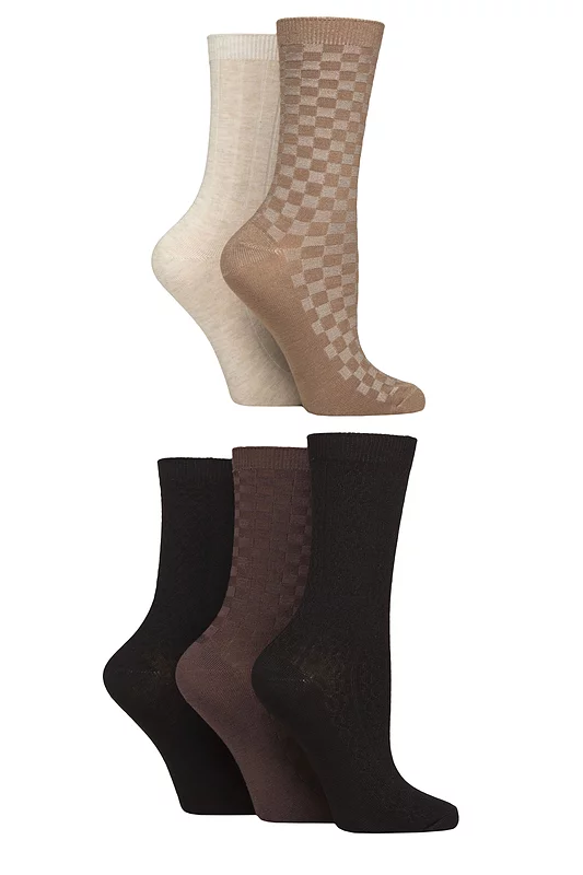 Women's 5 Pair SOCKSHOP Plain, Patterned and Striped Bamboo Socks