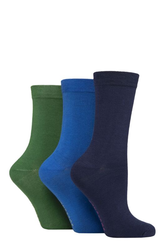 Women's 3 Pair SOCKSHOP Patterned Plain and Striped Bamboo Socks Plain Cobalt Energy 4-8