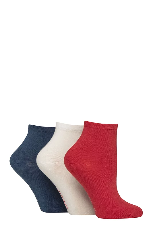 Women's 3 Pair SOCKSHOP Plain and Patterned Bamboo Ankle Socks Plain Nautical 4-8