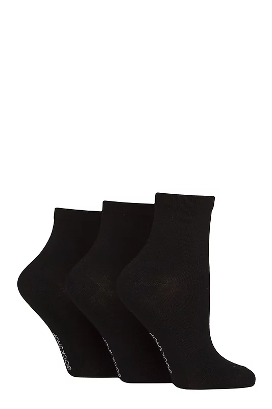 Women's 3 Pair SOCKSHOP Plain and Patterned Bamboo Ankle Socks