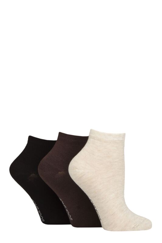 Women's 3 Pair SOCKSHOP Plain and Patterned Bamboo Ankle Socks Plain Cocoa 4-8