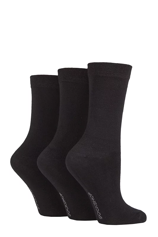 Women's 3 Pair SOCKSHOP Patterned Plain and Striped Bamboo Socks