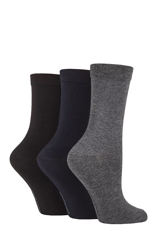 Women's 3 Pair SOCKSHOP Patterned Plain and Striped Bamboo Socks