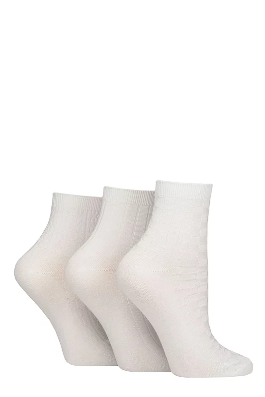 Women's 3 Pair SOCKSHOP Plain and Patterned Bamboo Ankle Socks