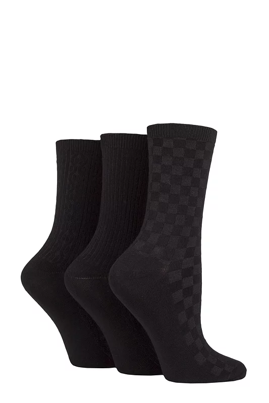 Women's 3 Pair SOCKSHOP Patterned Plain and Striped Bamboo Socks