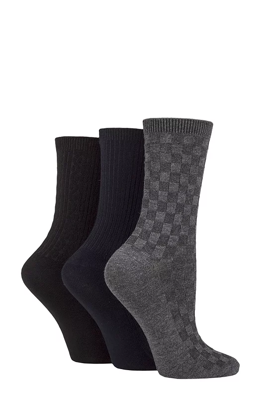 Women's 3 Pair SOCKSHOP Patterned Plain and Striped Bamboo Socks
