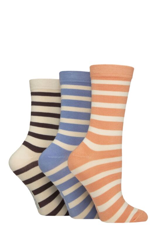 Women's 3 Pair SOCKSHOP Patterned Plain and Striped Bamboo Socks