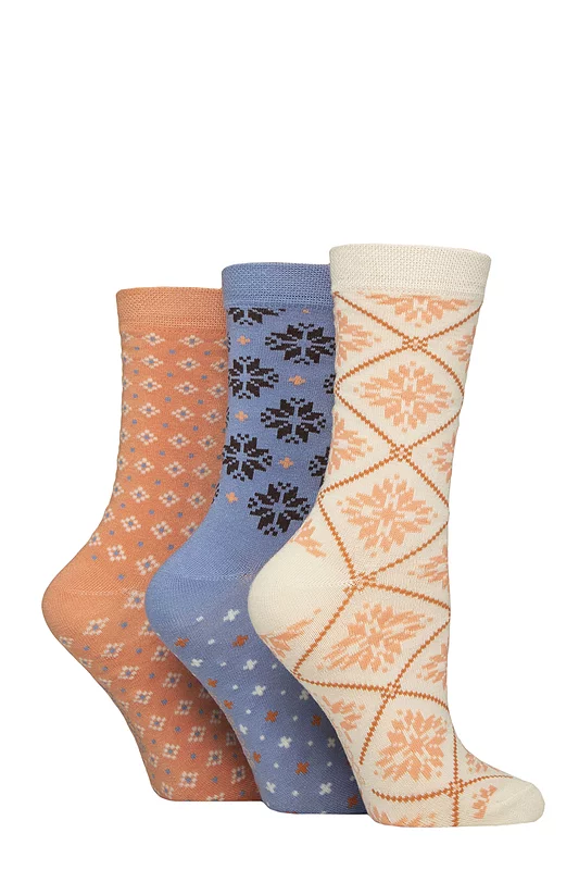 Women's 3 Pair SOCKSHOP Patterned Plain and Striped Bamboo Socks Patterned Crisp Winter 4-8