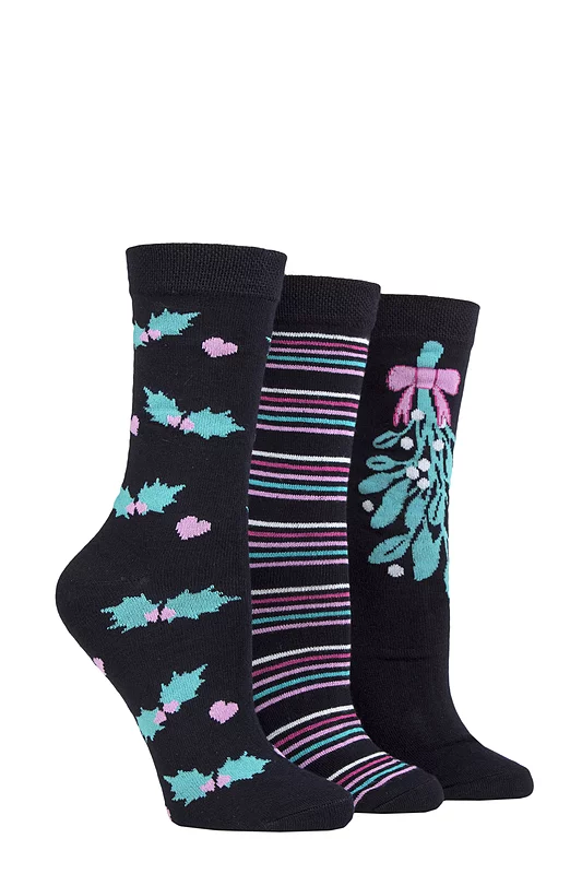 Women's 3 Pair SOCKSHOP Lazy Panda Christmas Bamboo Socks