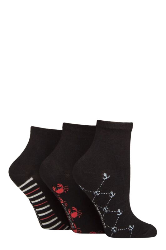Women's 3 Pair SOCKSHOP Plain and Patterned Bamboo Ankle Socks