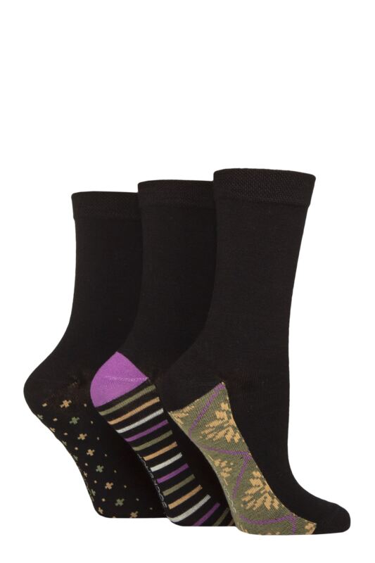 Women's 3 Pair SOCKSHOP Patterned Plain and Striped Bamboo Socks
