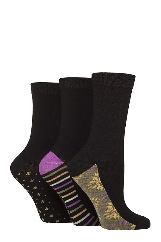 Women's 3 Pair SOCKSHOP Patterned Plain and Striped Bamboo Socks