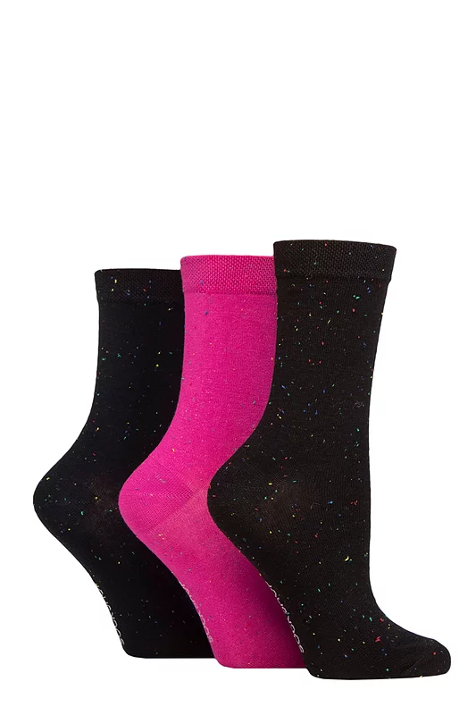 Women's 3 Pair SOCKSHOP Speckled Bamboo Socks Black / Pink / Navy 4-8