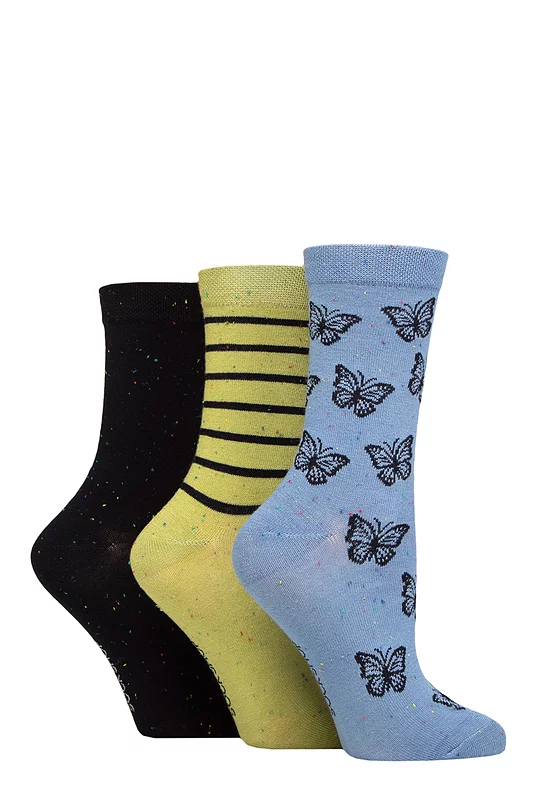 Women's 3 Pair SOCKSHOP Speckled Bamboo Socks Moonlight Blue 4-8