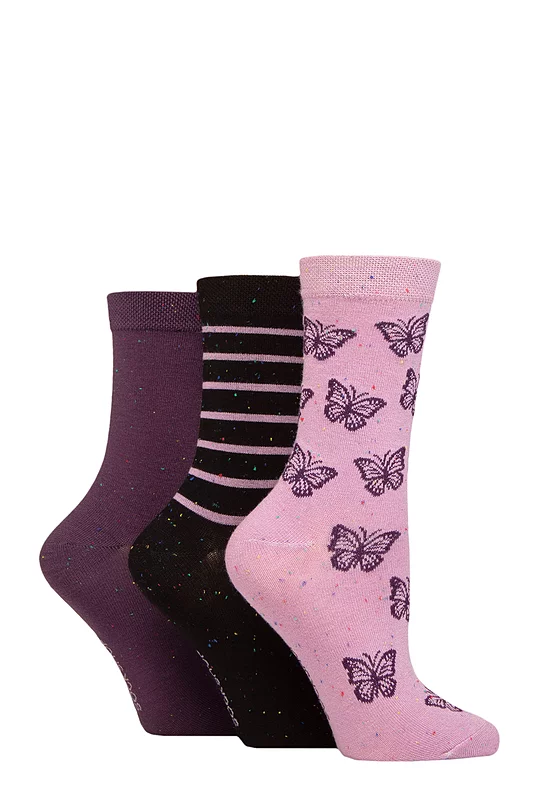 Women's 3 Pair SOCKSHOP Speckled Bamboo Socks Smokey Pink 4-8