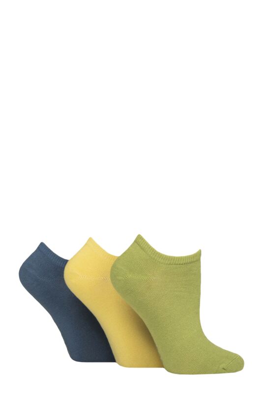 Women's 3 Pair SOCKSHOP Bamboo Trainer Socks with Smooth Toe Seams Ocean View Plain 4-8
