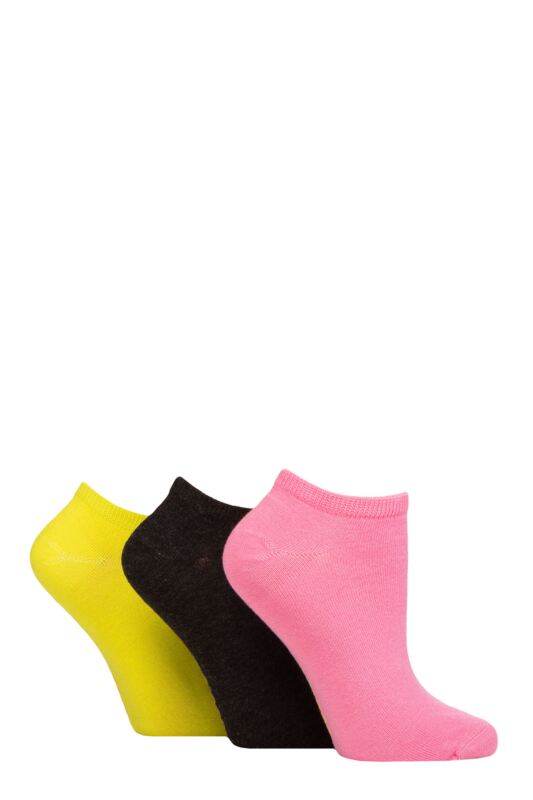 Women's 3 Pair SOCKSHOP Bamboo Trainer Socks with Smooth Toe Seams Lime Refresher Plain 4-8