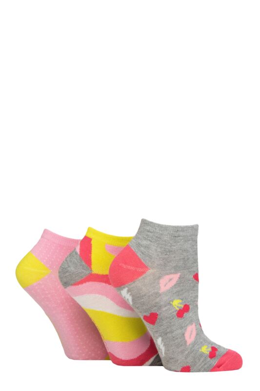Women's 3 Pair SOCKSHOP Bamboo Trainer Socks with Smooth Toe Seams Lime Refresher Patterned 4-8