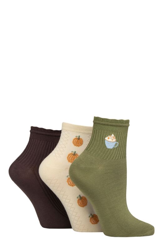 Women's 3 Pair SOCKSHOP Frill Welt Ribbed Bamboo Anklet Socks