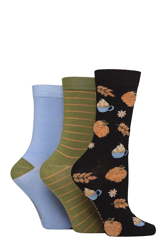 Women's 3 Pair SOCKSHOP Bamboo Feather Socks Pumpkin Spice 4-8