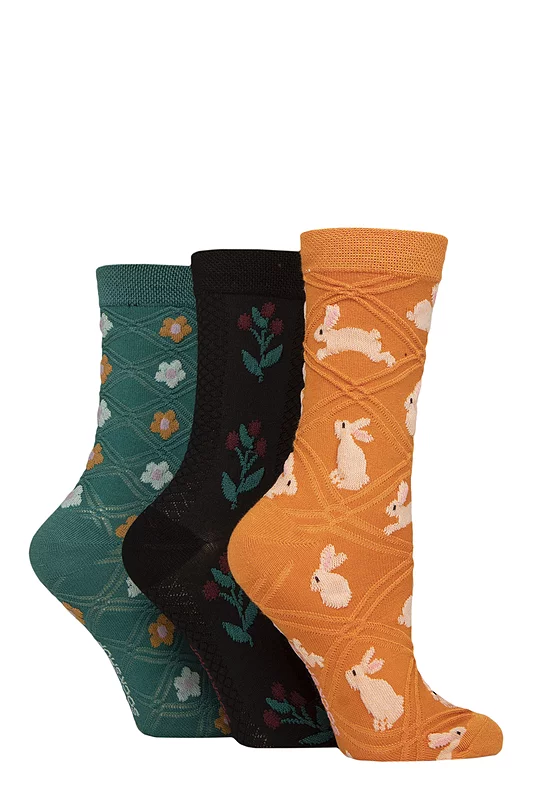 Women's 3 Pair SOCKSHOP Patterned Pelerine Bamboo Socks