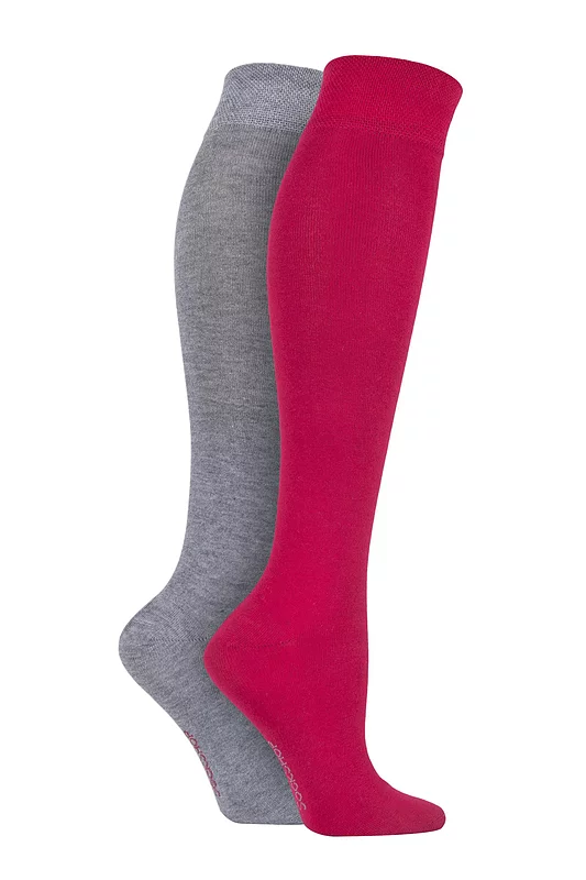 Women's 2 Pair SOCKSHOP Plain and Patterned Bamboo Knee High Socks with Smooth Toe Seams Alpine Red 4-8 Ladies