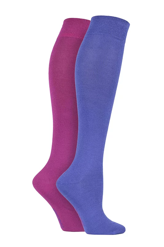 Women's 2 Pair SOCKSHOP Plain and Patterned Bamboo Knee High Socks with Smooth Toe Seams Neon Lights Plain 4-8 Ladies