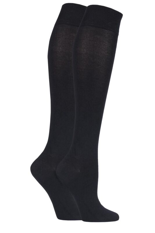 Women's 2 Pair SOCKSHOP Plain and Patterned Bamboo Knee High Socks with Smooth Toe Seams
