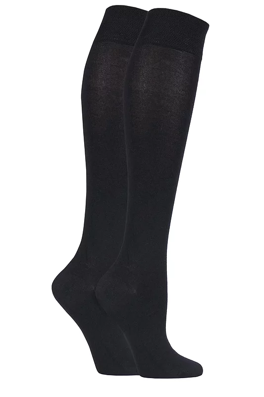 Women's 2 Pair SOCKSHOP Plain and Patterned Bamboo Knee High Socks with Smooth Toe Seams