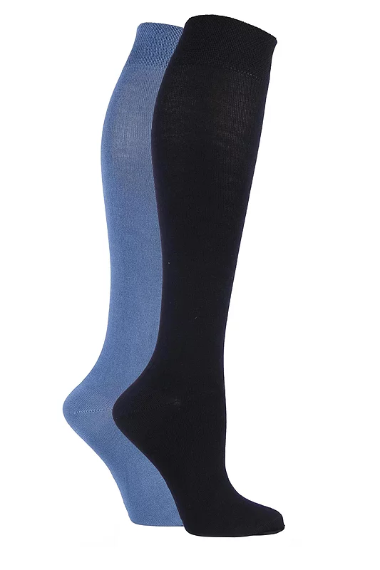 Women's 2 Pair SOCKSHOP Plain and Patterned Bamboo Knee High Socks with Smooth Toe Seams