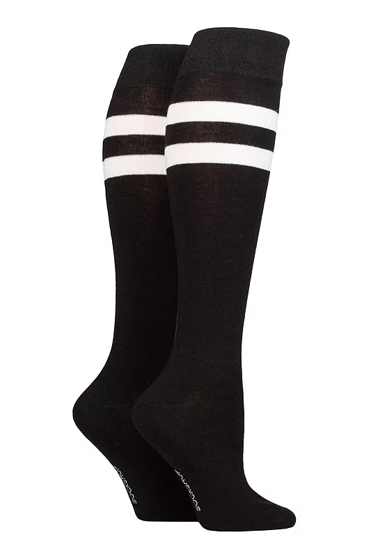 Women's 2 Pair SOCKSHOP Plain and Patterned Bamboo Knee High Socks with Smooth Toe Seams