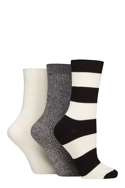 Women's 3 Pair SOCKSHOP Bamboo Ribbed Socks Black / White 4-8