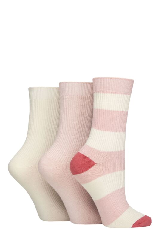 Women's 3 Pair SOCKSHOP Bamboo Ribbed Socks Pink 4-8