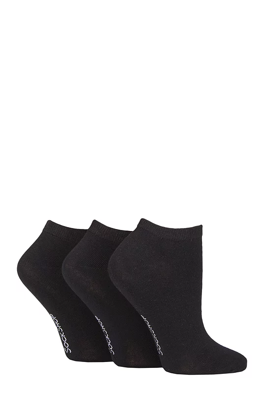 Women's 3 Pair SOCKSHOP Patterned, Striped, Plain, Ribbed and Mesh Bamboo Trainer Socks