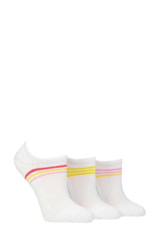 Women's 3 Pair SOCKSHOP Half Cushioned Bamboo No Show Socks Lime Refresher Stripe 4-8