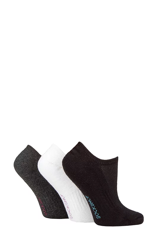 Women's 3 Pair SOCKSHOP Half Cushioned Bamboo No Show Socks Black / Grey / White 4-8 Ladies