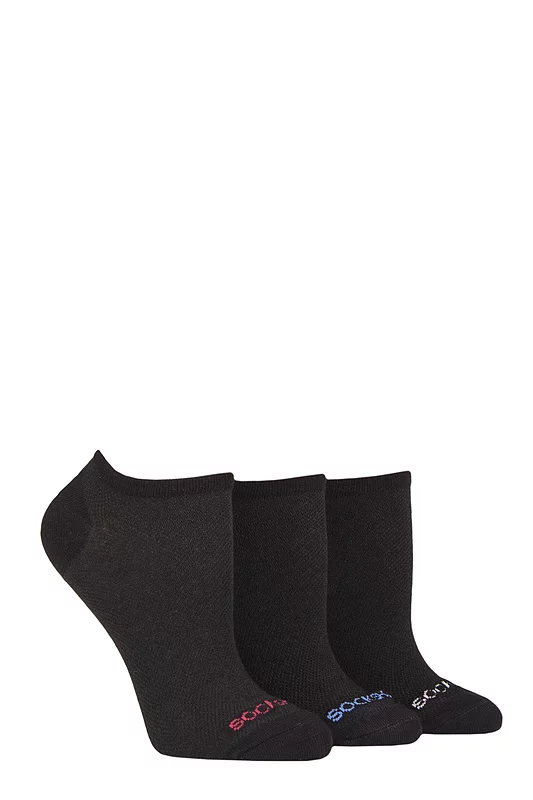 Women's 3 Pair SOCKSHOP Patterned, Striped, Plain, Ribbed and Mesh Bamboo Trainer Socks