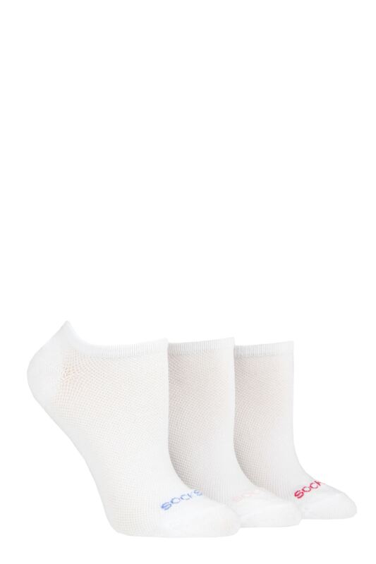 Women's 3 Pair SOCKSHOP Patterned, Striped, Plain, Ribbed and Mesh Bamboo Trainer Socks