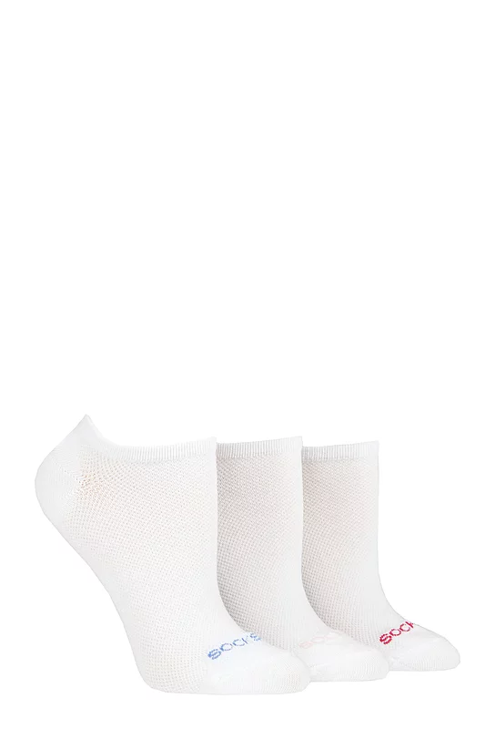 Women's 3 Pair SOCKSHOP Patterned, Striped, Plain, Ribbed and Mesh Bamboo Trainer Socks