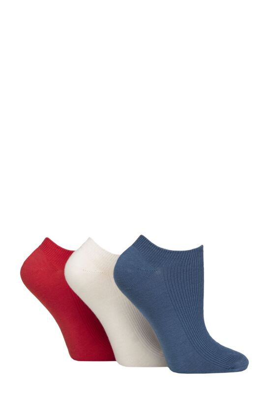 Women's 3 Pair SOCKSHOP Patterned, Striped, Plain, Ribbed and Mesh Bamboo Trainer Socks Nautical Ribbed 4-8