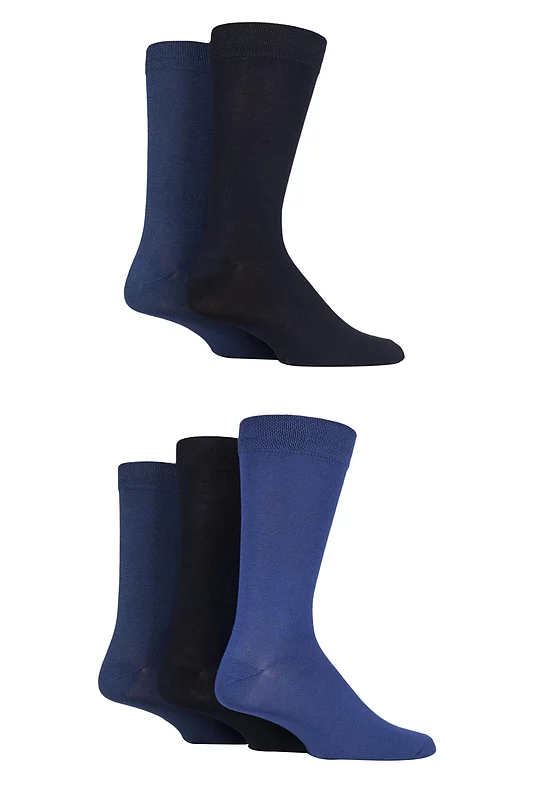 Mens 5 Pair SOCKSHOP Plain, Striped and Patterned Bamboo Socks