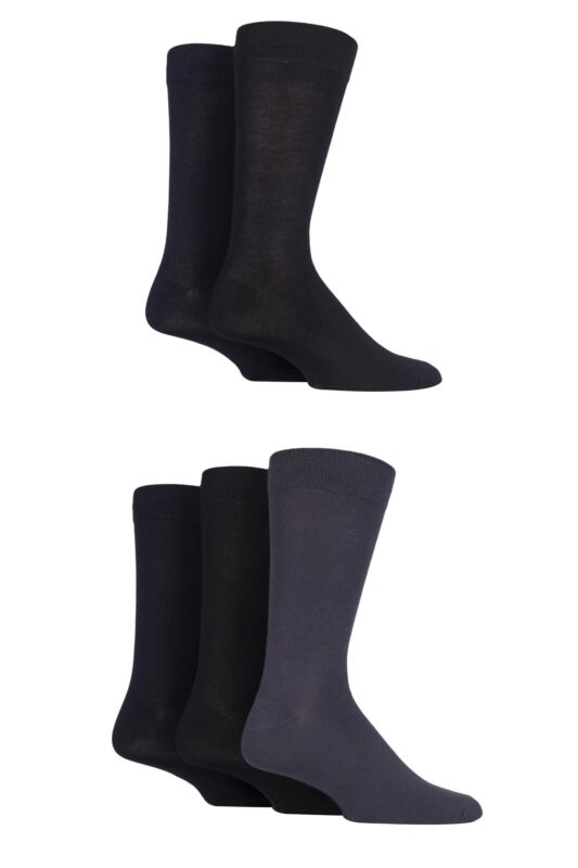 Mens 5 Pair SOCKSHOP Plain, Striped and Patterned Bamboo Socks