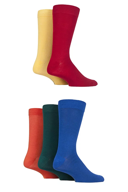 Mens 5 Pair SOCKSHOP Plain, Striped and Patterned Bamboo Socks Classic Bright Plain 7-11